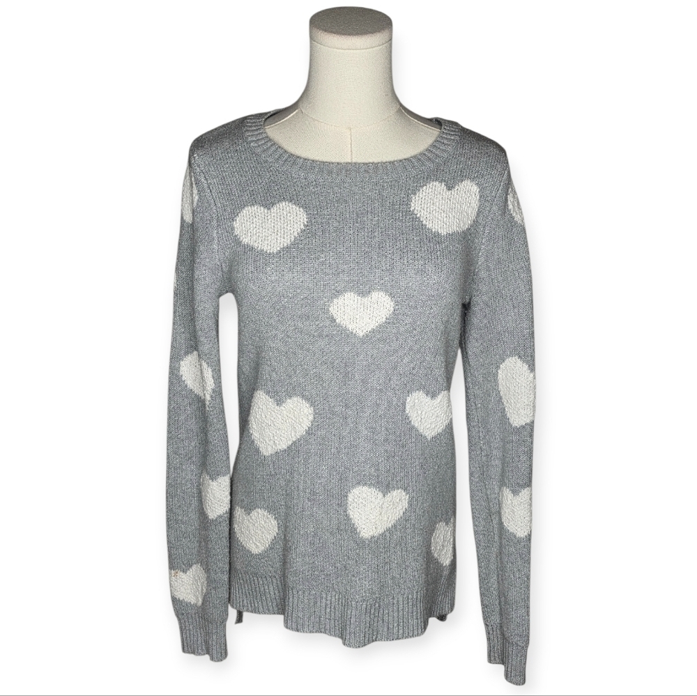 Christian Siriano Gray Heart Sweater XS Cotton Knit Pullover Long Sleeve